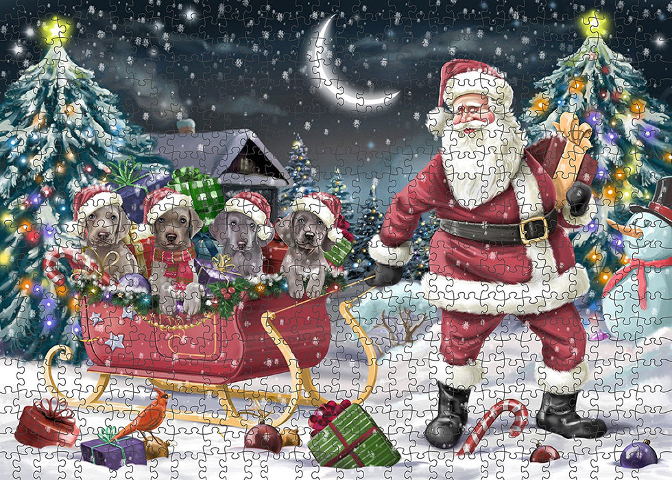 Santa Sled Dogs Weimaraner Christmas Puzzle with Photo Tin PUZL978