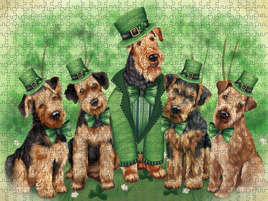 St. Patricks Day Irish Family Portrait Airedale Terriers Dog Puzzle with Photo Tin PUZL49197
