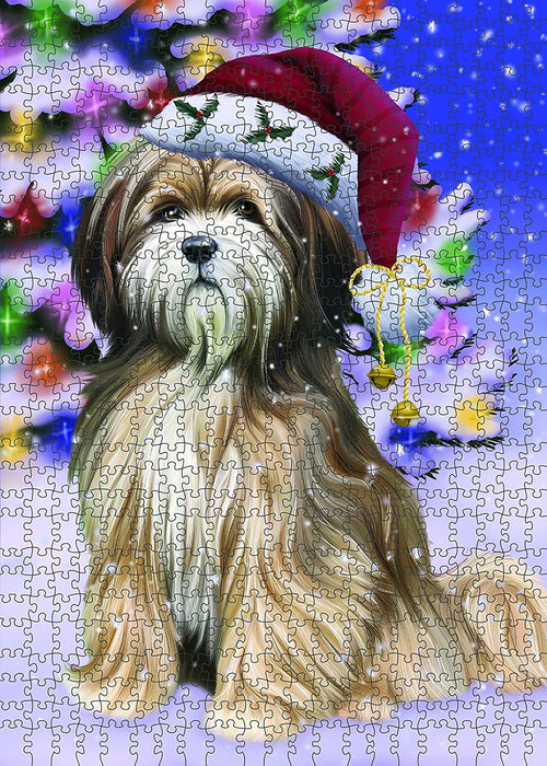 Winter Wonderland Tibetan Terrier Adult Dog Christmas Puzzle with Photo Tin PUZL1077