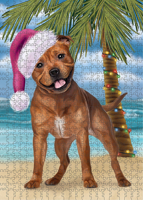 Summertime Pit Bull Dog on Beach Christmas Puzzle with Photo Tin PUZL1320
