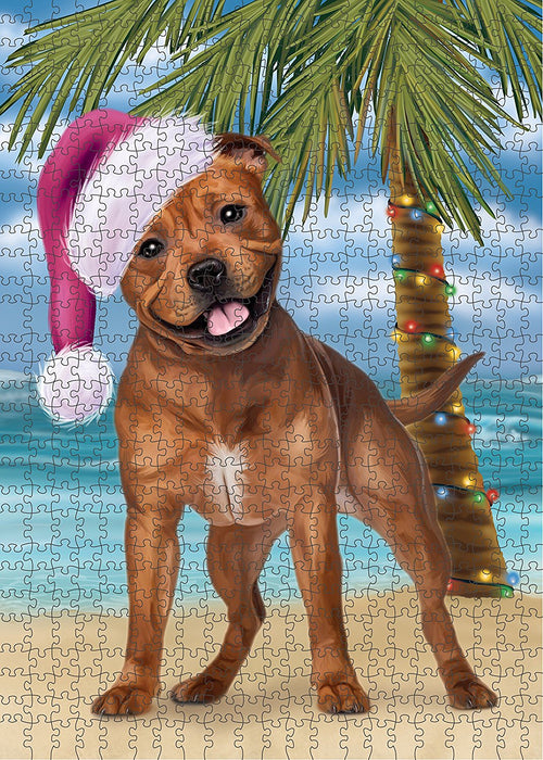 Summertime Pit Bull Dog on Beach Christmas Puzzle  PUZL1320