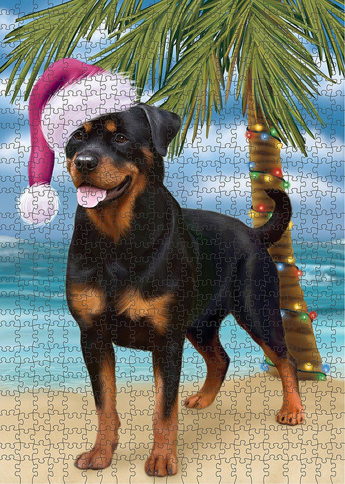 Summertime Rottweiler Dog on Beach Christmas Puzzle with Photo Tin PUZL1362