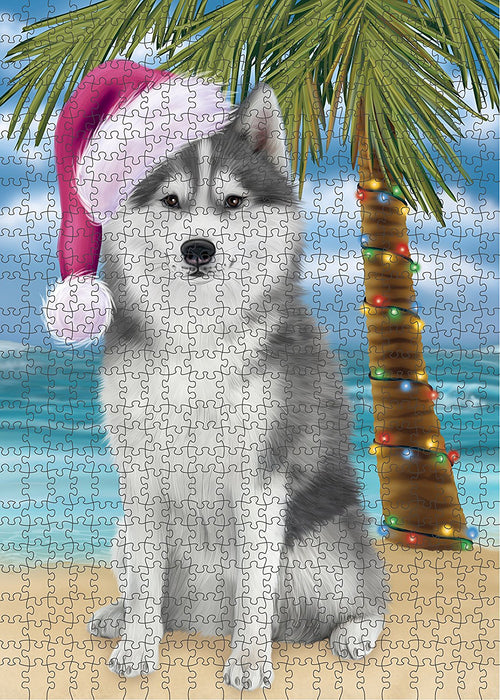 Summertime Husky Dog on Beach Christmas Puzzle with Photo Tin PUZL1284
