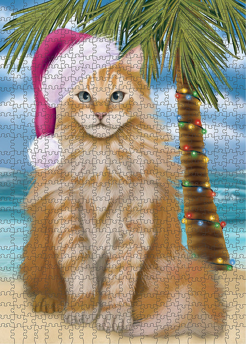 Summertime Siberian Cat on Beach Christmas Puzzle with Photo Tin PUZL1389