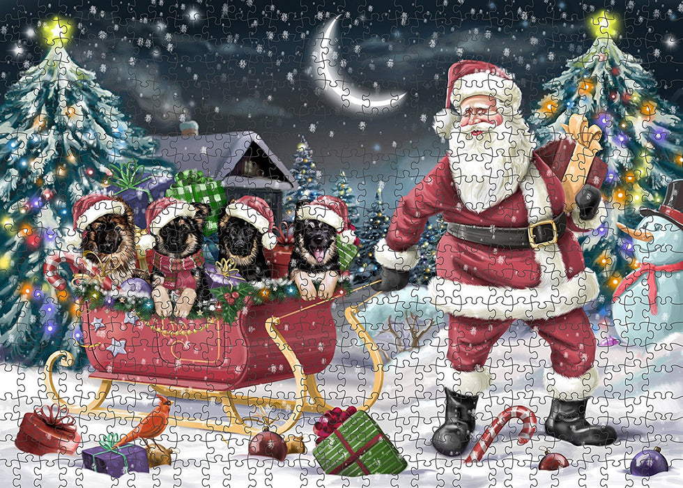 Santa Sled Dogs German Shepherd Christmas Puzzle with Photo Tin PUZL987