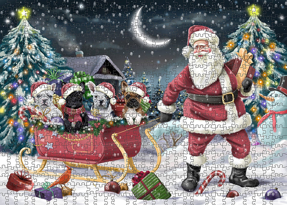 Santa Sled Dogs French Bulldog Christmas Puzzle with Photo Tin PUZL984
