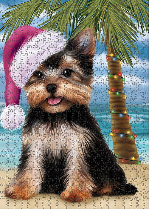 Summertime Yorkshire Terrier Dog on Beach Christmas Puzzle with Photo Tin PUZL1419