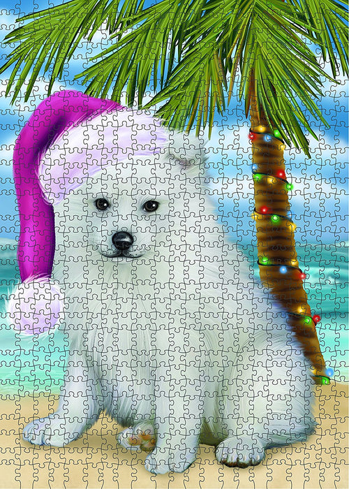 Summertime American Eskimo Puppy on Beach Christmas Puzzle with Photo Tin PUZL1116