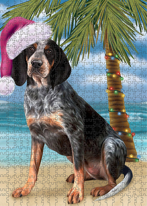 Summertime Bluetick Coonhound Dog on Beach Christmas Puzzle with Photo Tin PUZL1236