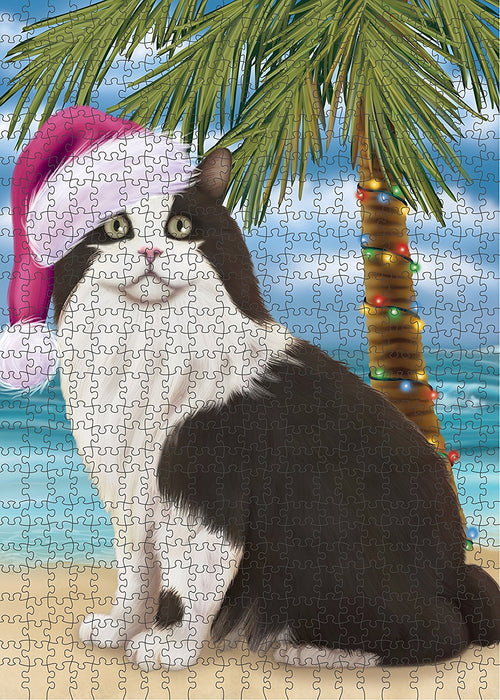 Summertime Cymric Cat on Beach Christmas Puzzle with Photo Tin PUZL1242