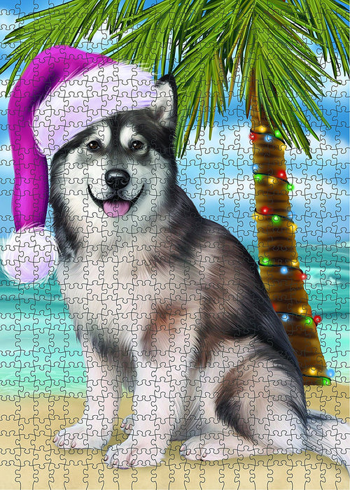 Summertime Alaskan Malamute Adult Dog on Beach Christmas Puzzle with Photo Tin PUZL1098