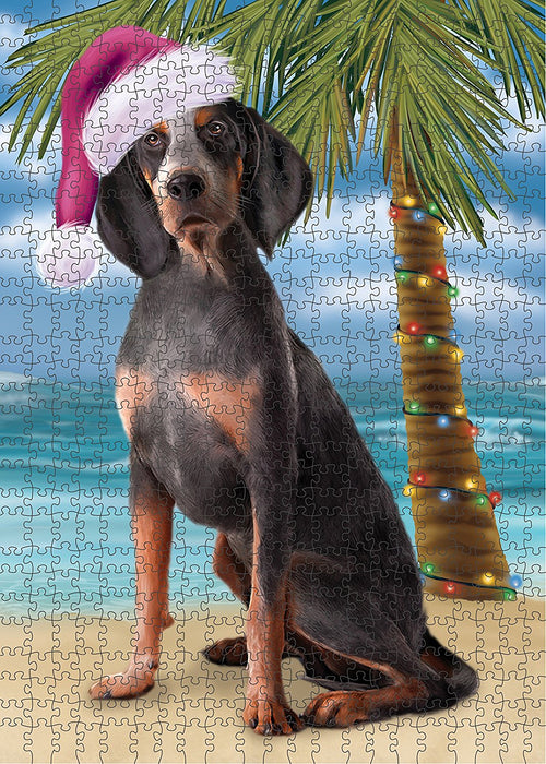 Summertime American English Coonhound Dog on Beach Christmas Puzzle with Photo Tin PUZL1110