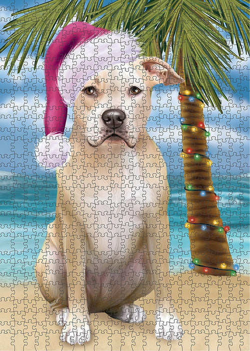 Summertime Pit Bull Dog on Beach Christmas Puzzle with Photo Tin PUZL1314