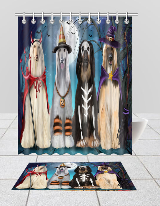 Halloween Trick or Teat Afghan Hound Dogs Bath Mat and Shower Curtain Combo