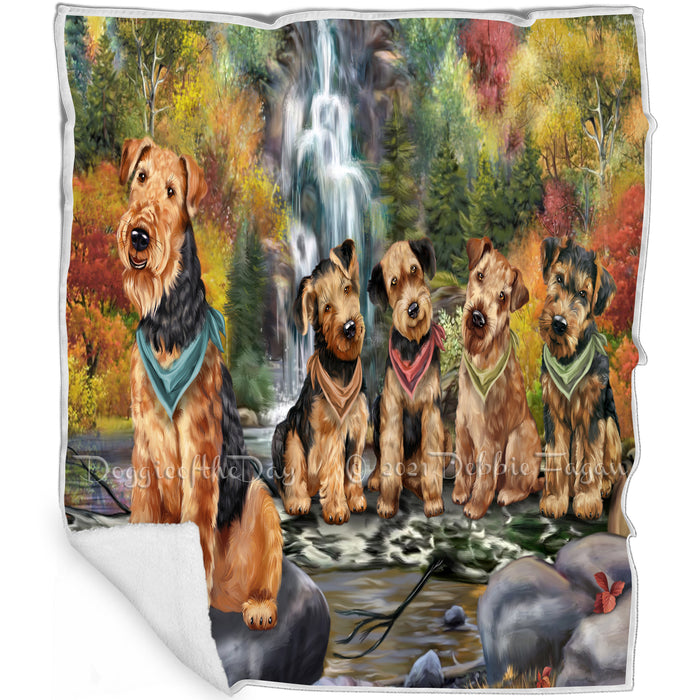 Scenic Waterfall Airedale Terriers Dog Blanket BLNKT67350