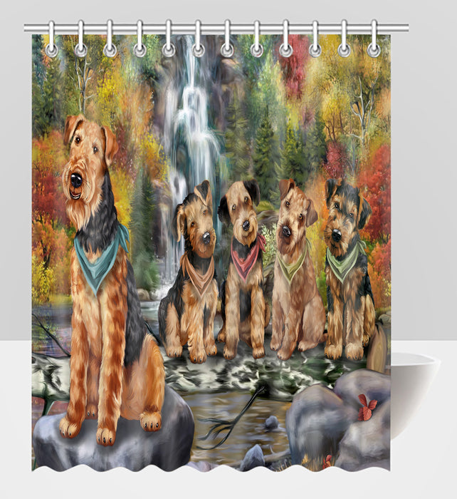 Scenic Waterfall Airedale Dogs Shower Curtain