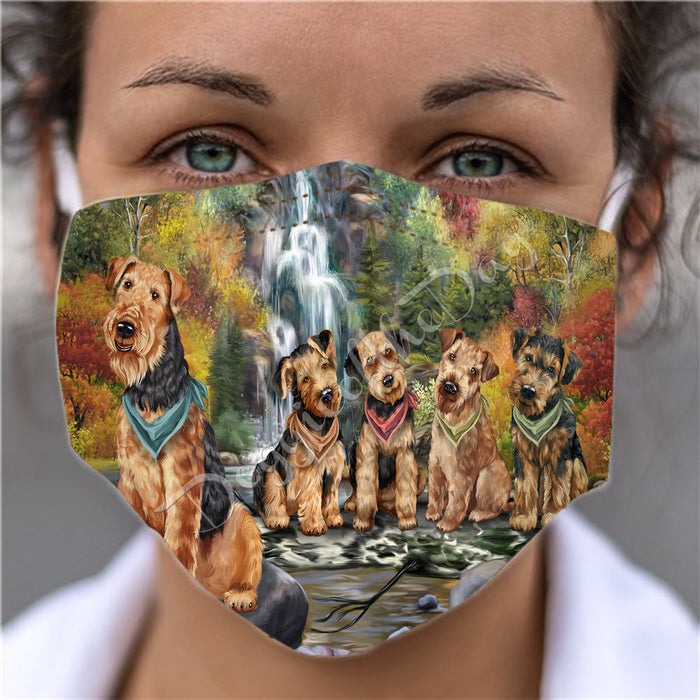 Scenic Waterfall Airedale Dogs Face Mask FM49258