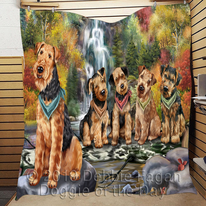 Scenic Waterfall Airedale Dogs Quilt