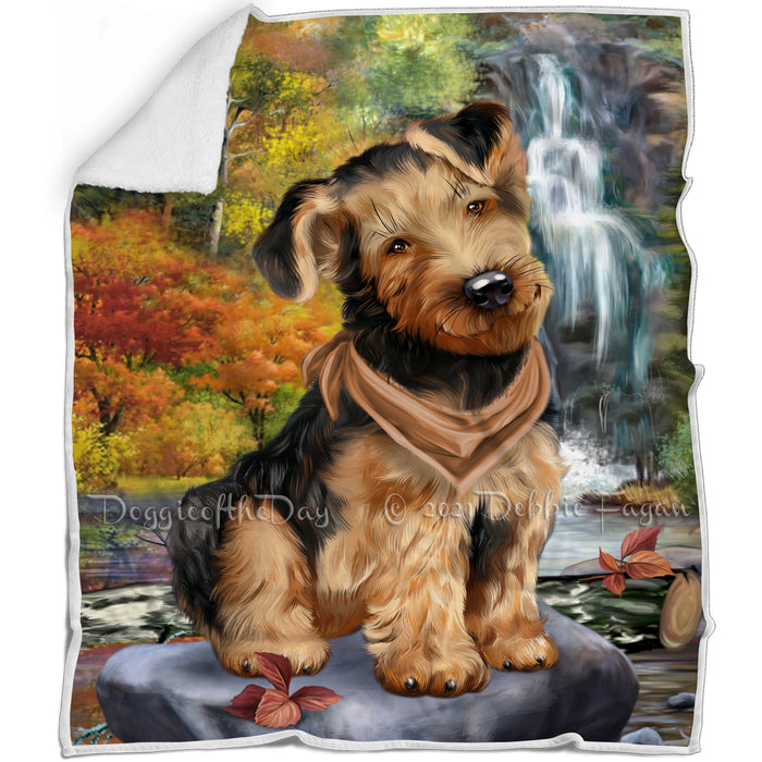 Scenic Waterfall Airedale Terrier Dog Blanket BLNKT67359