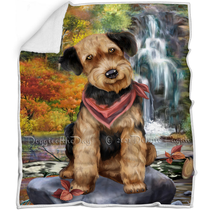 Scenic Waterfall Airedale Terrier Dog Blanket BLNKT67377