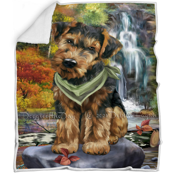 Scenic Waterfall Airedale Terrier Dog Blanket BLNKT67386