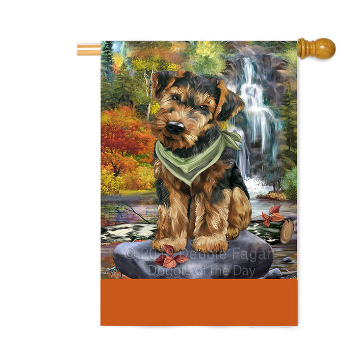 Personalized Scenic Waterfall Airedale Dog Custom House Flag FLG-DOTD-A60874