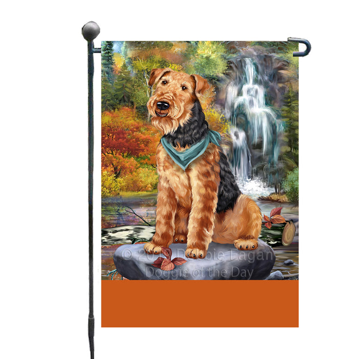 Personalized Scenic Waterfall Airedale Dog Custom Garden Flags GFLG-DOTD-A60819