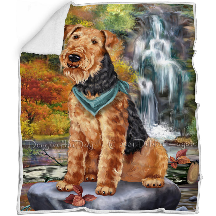 Scenic Waterfall Airedale Terrier Dog Blanket BLNKT67395