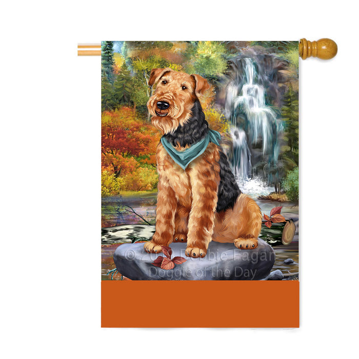 Personalized Scenic Waterfall Airedale Dog Custom House Flag FLG-DOTD-A60875