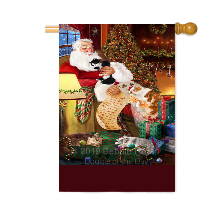 Personalized American Curl Cats and Kittens Sleeping with Santa Custom House Flag FLG-DOTD-A62642