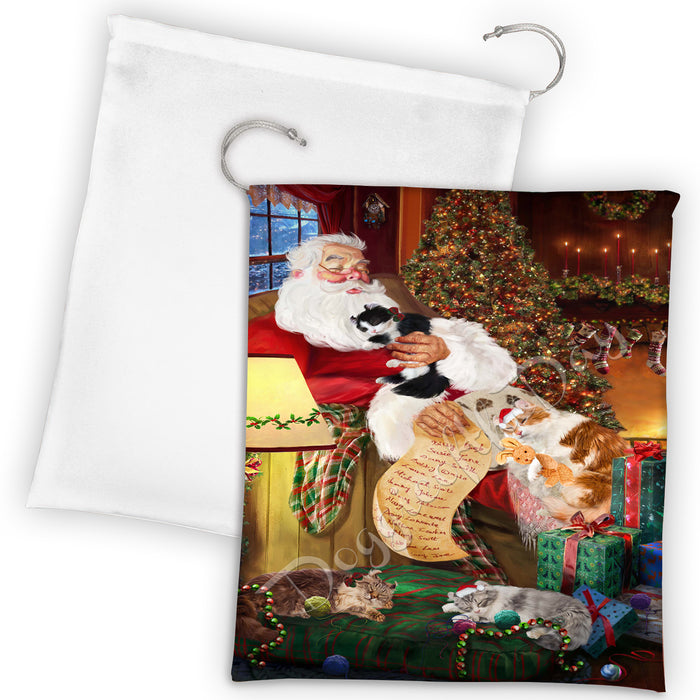 Santa Sleeping with American Curl Cats Drawstring Laundry or Gift Bag LGB48764