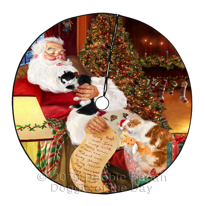 Santa Sleeping with American Curl Cats Christmas Tree Skirt