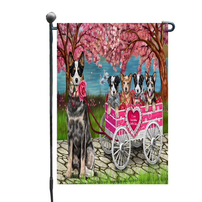 I Love Australian Cattle Dogs in a Cart Garden Flags Outdoor Decor for Homes and Gardens Double Sided Garden Yard Spring Decorative Vertical Home Flags Garden Porch Lawn Flag for Decorations