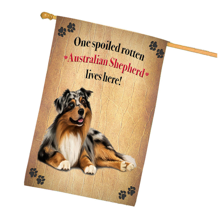 Spoiled Rotten Australian Shepherd Dog House Flag Outdoor Decorative Double Sided Pet Portrait Weather Resistant Premium Quality Animal Printed Home Decorative Flags 100% Polyester FLG68165