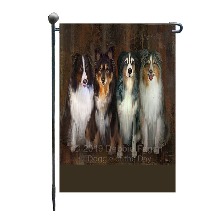 Personalized Rustic 4 Aushepherd Dogs Custom Garden Flag GFLG63340