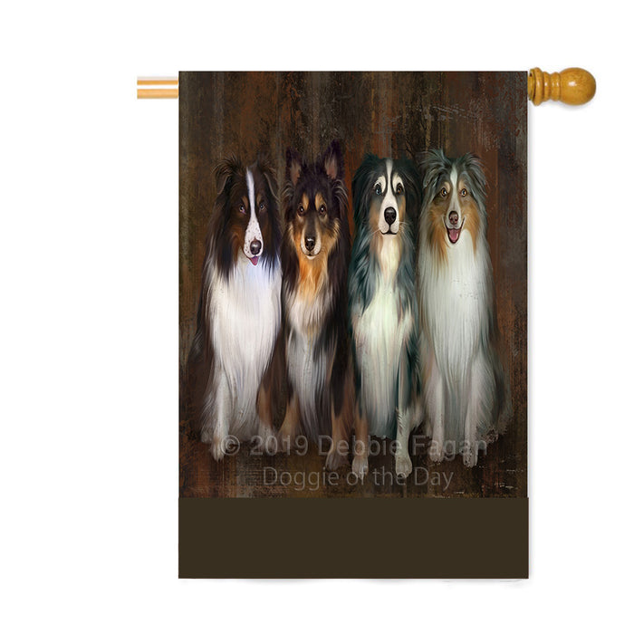 Personalized Rustic 4 Aushepherd Dogs Custom House Flag FLG64417