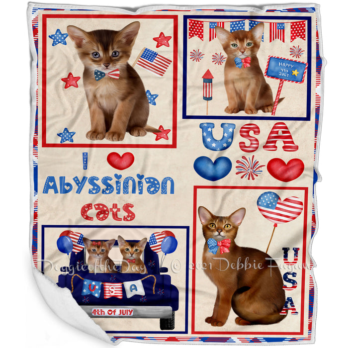 4th of July Independence Day I Love USA Abyssinian Cats Blanket BLNKT143455