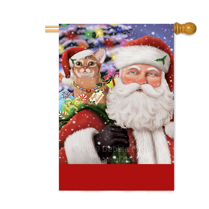 Personalized Santa Carrying Abyssinian Cat and Christmas Presents Custom House Flag FLG-DOTD-A63370