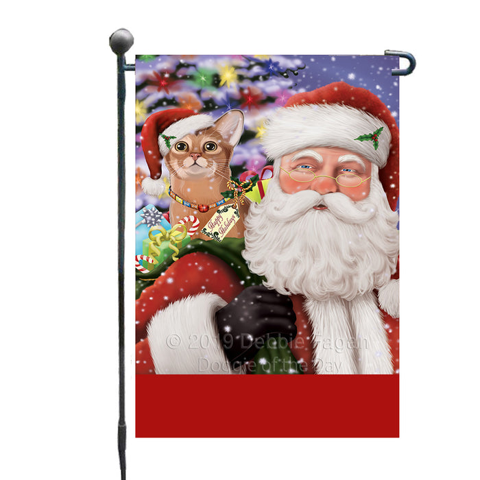 Personalized Santa Carrying Abyssinian Cat and Christmas Presents Custom Garden Flag GFLG63679