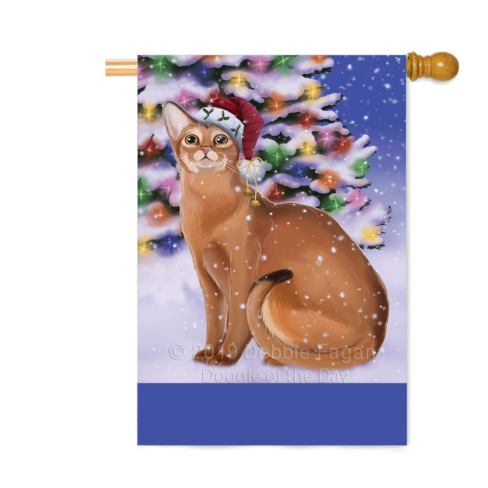 Personalized Winterland Wonderland Abyssinian Cat In Christmas Holiday Scenic Background Custom House Flag FLG-DOTD-A61238