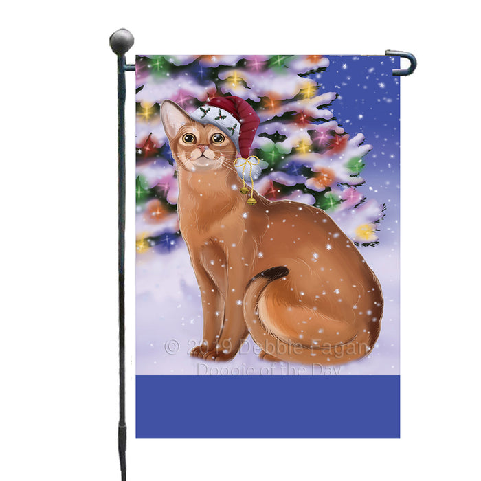 Personalized Winterland Wonderland Abyssinian Cat In Christmas Holiday Scenic Background Custom Garden Flags GFLG-DOTD-A61182