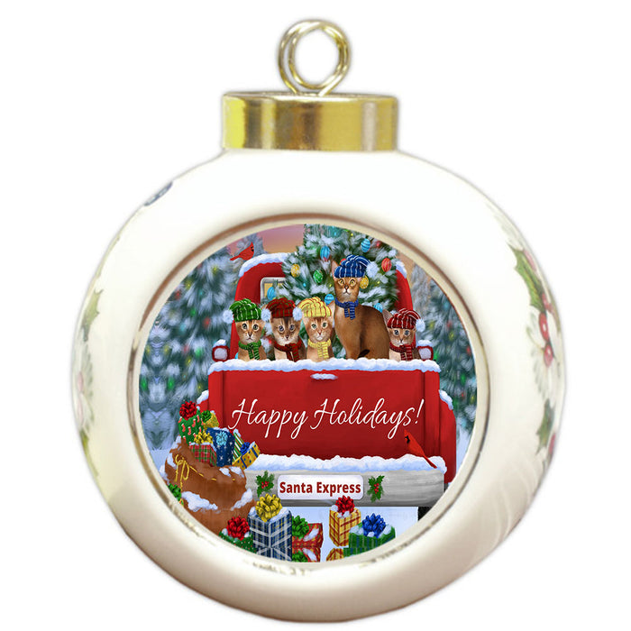 Christmas Red Truck Travlin Home for the Holidays Abyssinian Cats Round Ball Christmas Ornament Pet Decorative Hanging Ornaments for Christmas X-mas Tree Decorations - 3" Round Ceramic Ornament