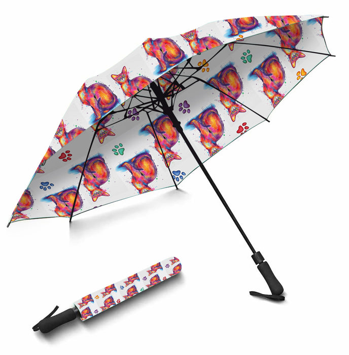 Watercolor Mini Abyssinian CatsSemi-Automatic Foldable Umbrella