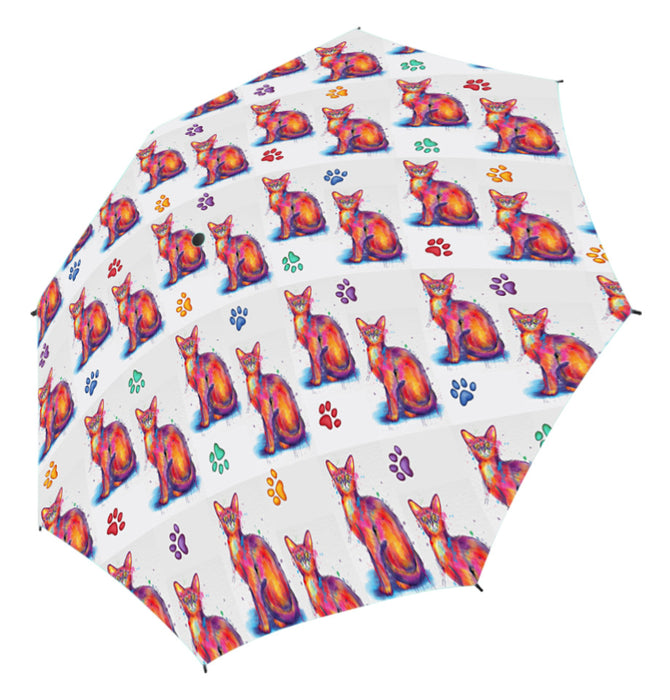 Watercolor Mini Abyssinian CatsSemi-Automatic Foldable Umbrella