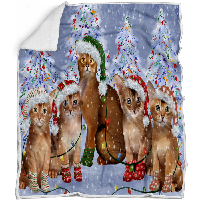 Christmas Lights and Abyssinian Cats Blanket - Lightweight Soft Cozy and Durable Bed Blanket - Animal Theme Fuzzy Blanket for Sofa Couch
