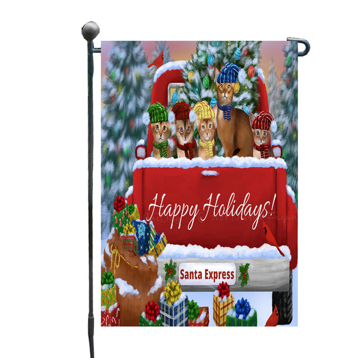 Christmas Red Truck Travlin Home for the Holidays Abyssinian Cats Garden Flags- Outdoor Double Sided Garden Yard Porch Lawn Spring Decorative Vertical Home Flags 12 1/2"w x 18"h
