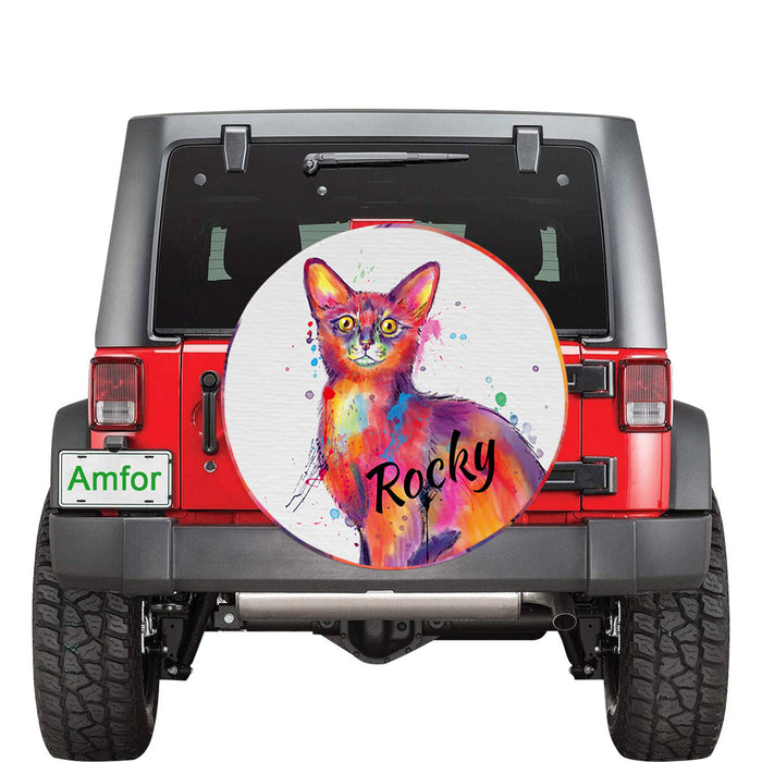 Custom Pet Name Personalized Watercolor Abyssinian Cat Car Tire Cover