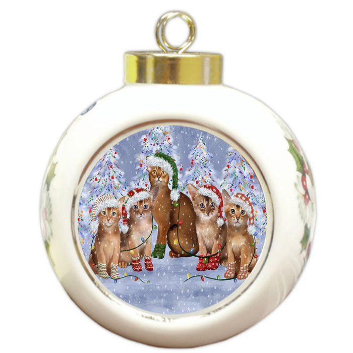 Christmas Lights and Abyssinian Cats Round Ball Christmas Ornament Pet Decorative Hanging Ornaments for Christmas X-mas Tree Decorations - 3" Round Ceramic Ornament