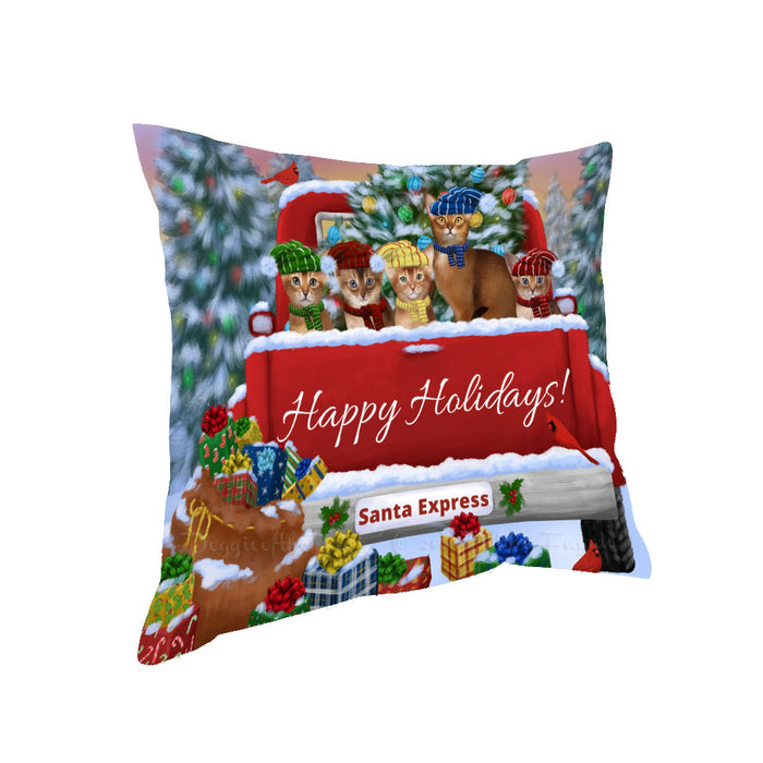Christmas Red Truck Travlin Home for the Holidays Abyssinian Cats Pillow with Top Quality High-Resolution Images - Ultra Soft Pet Pillows for Sleeping - Reversible & Comfort - Ideal Gift for Dog Lover - Cushion for Sofa Couch Bed - 100% Polyester