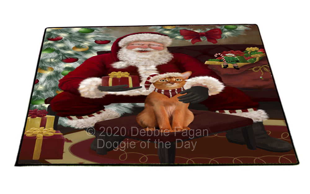 Santa's Christmas Surprise Abyssinian Cat Indoor/Outdoor Welcome Floormat - Premium Quality Washable Anti-Slip Doormat Rug FLMS57334